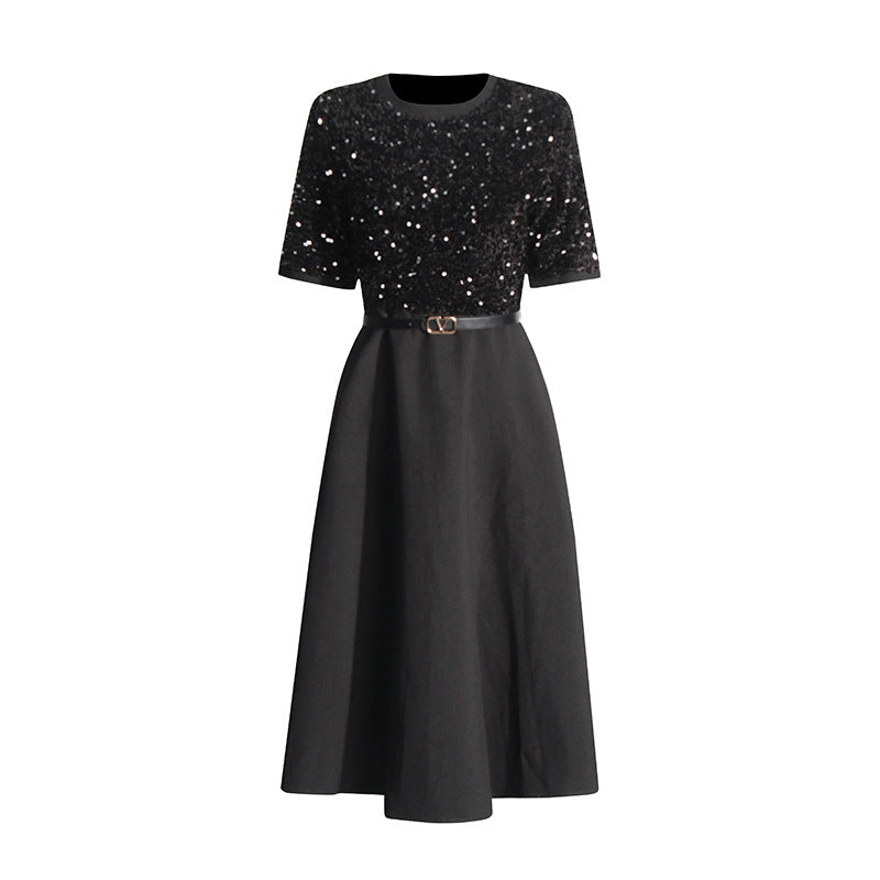 Elegant Wind 2025 Summer New Heavy Industry Embroidery Beads Design Fake Two Waist Dress Dress Dress