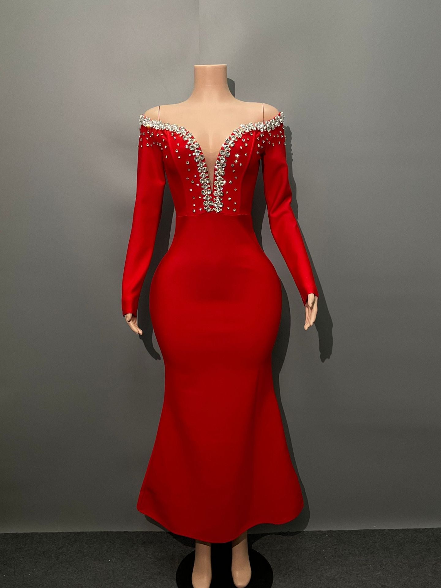 Fashion Design With Long-Sleeved Diamond Banded Dress Dress For Party Party Women's Evening Dress
