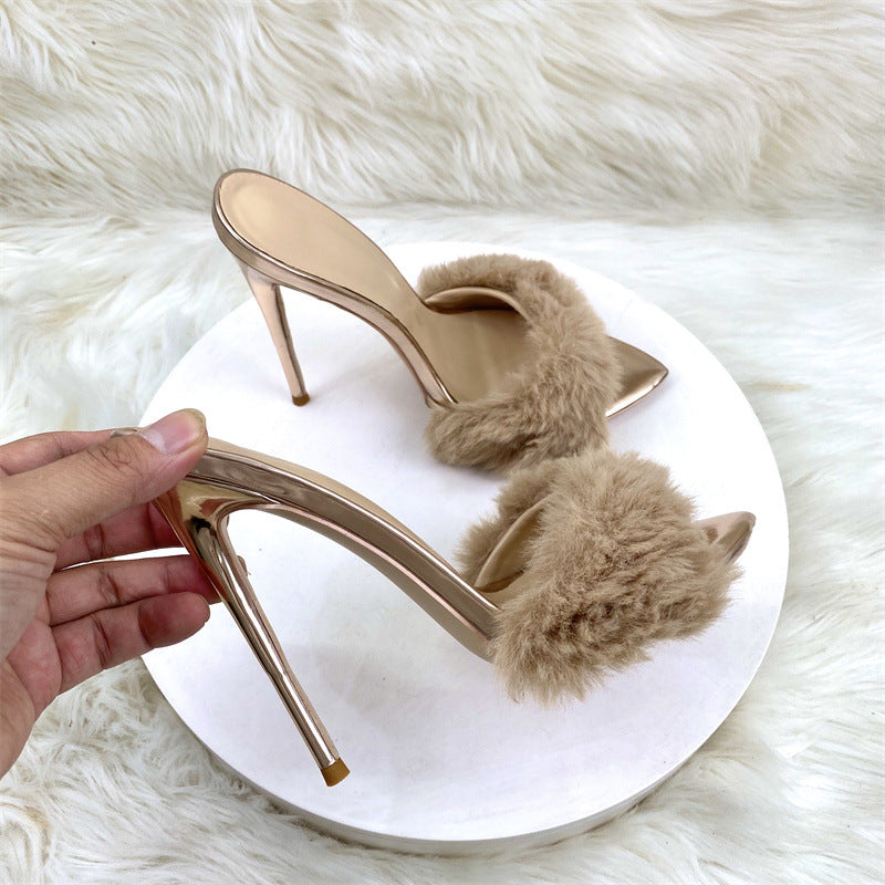 Sandals Tips Champagne Hairshoes Women's High Heels 12Cm High Quality Shoes