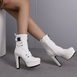 Belt Buckle Stumbling Side Zipper Short Boots Knight Boots Water Table Coarse Heels 40-50 Large Size Boots High Quality Shoes