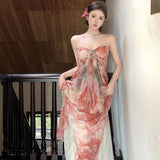 Temperament Thin Niche Tie-Dye Dress Atmosphere Seaside Vacation Sling Skirt