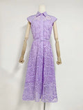Summer Australian Holiday Wind Collar Sleeveless Belt To Collect Waist Water Lace Purple Dress Dress Dress