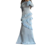 Temperament Autumn And Winter New Women's Clothing Stitching Rules Lotus Leaf Lace Bag Hip Dress