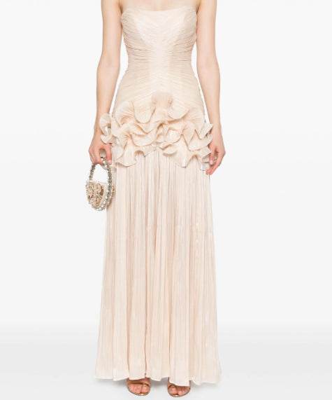 Yuanfeng Light Luxury Evening Dress 2025 New Women's Summer Breast Flavor Flavor To Waist Leaf Sides And Matching Dresses