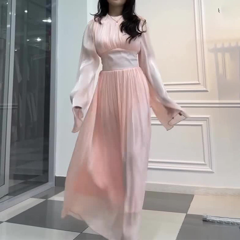 2024 Round Collar Light Dress Slim Slim Light Luxury With Long Skirt