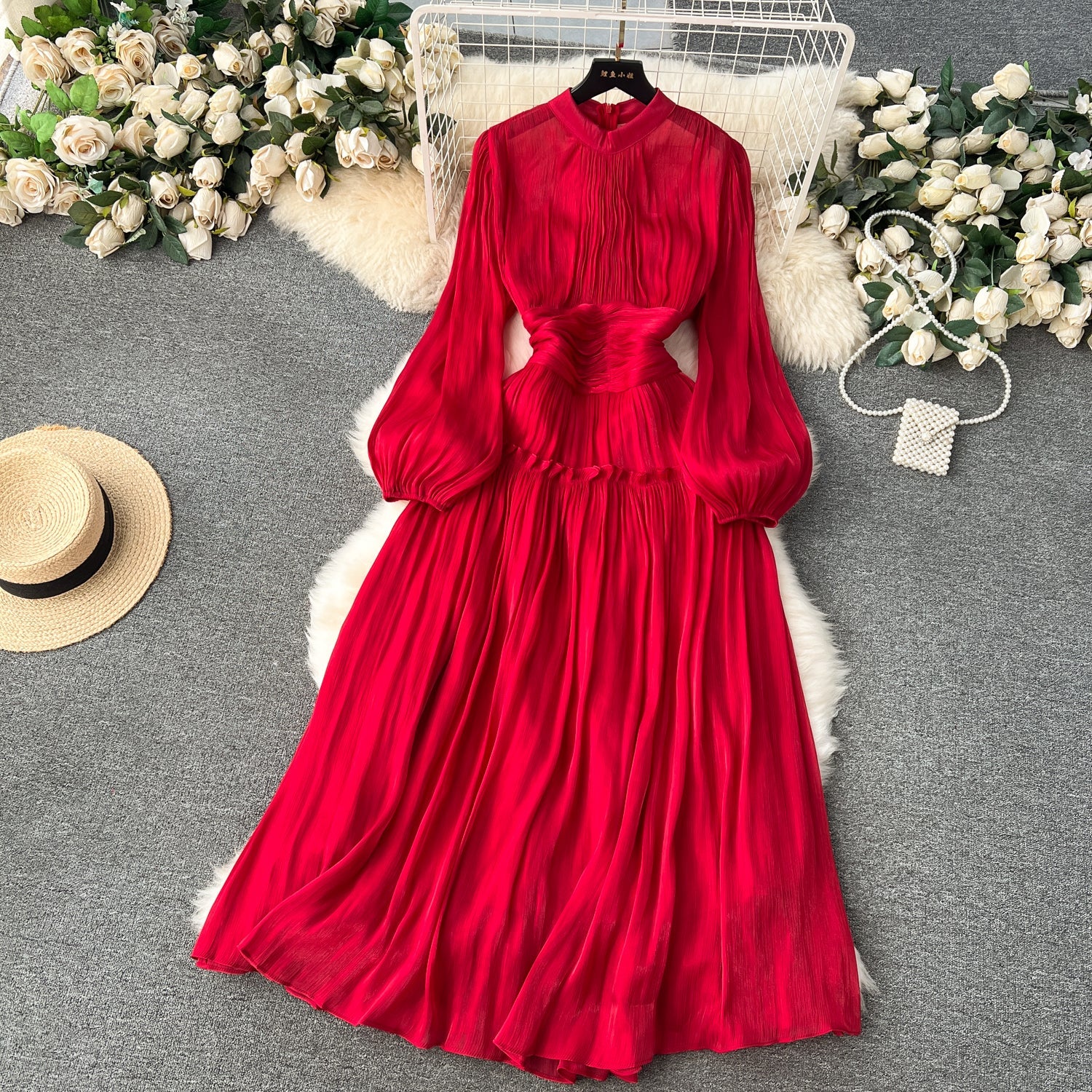 A line Scoop Long Sleeves Red Holiday Dresses Women's Dress SD1286