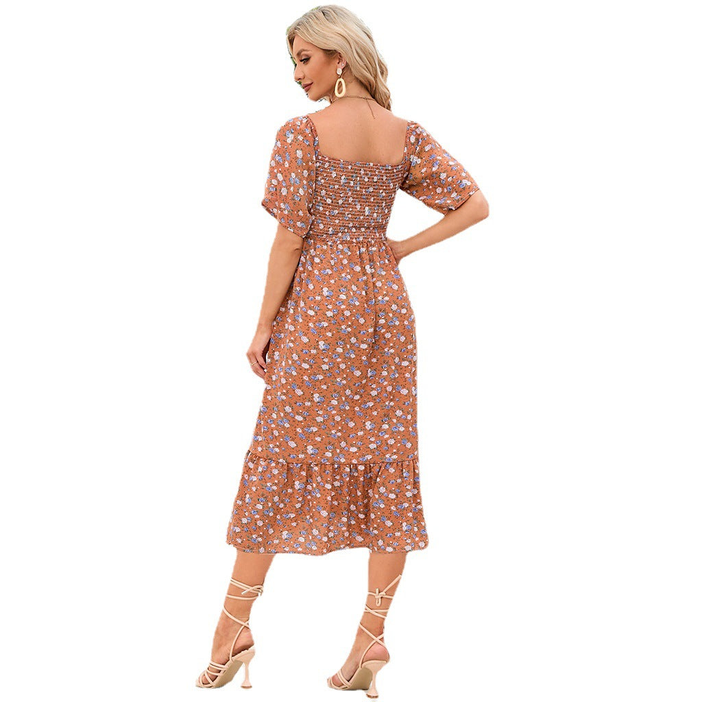 2025 New Summer Pregnant Woman Chiffon Dress Small Broken Floral Dress Short Sleeve Long Dress Maternity