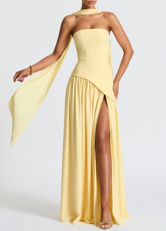 2025 New Solid Color Sleeveless Chest Open-Back Splicing Dress
