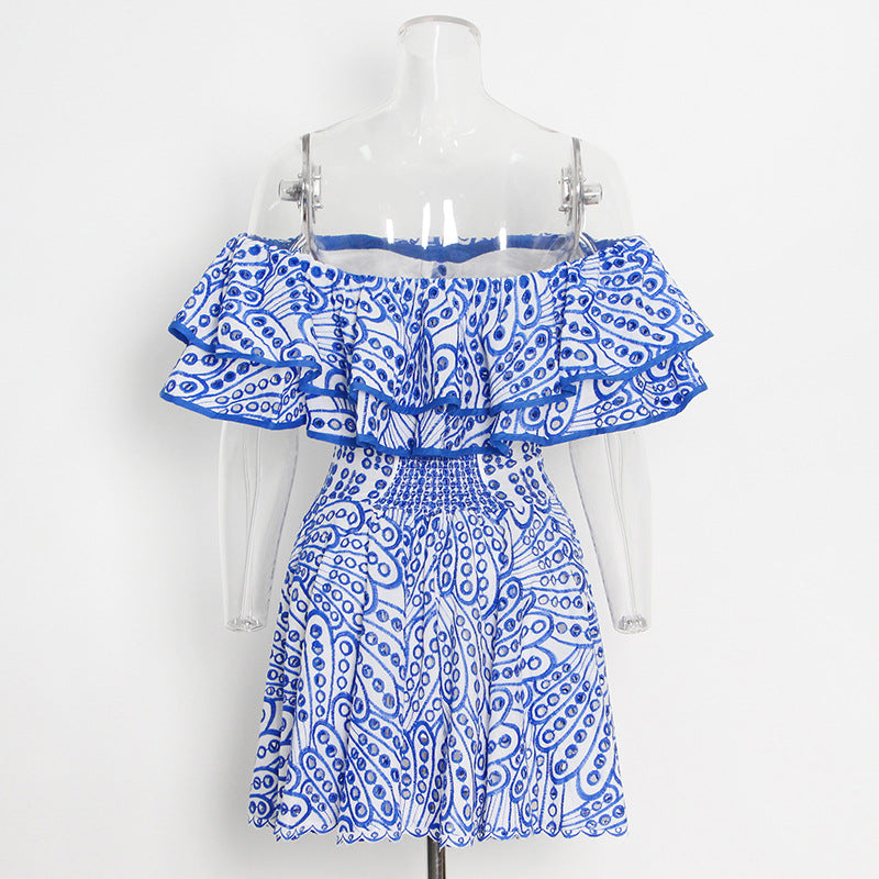 New Australian Trendy Design Elegant Short Dress Word Collar Lanky Thin Dress Woman