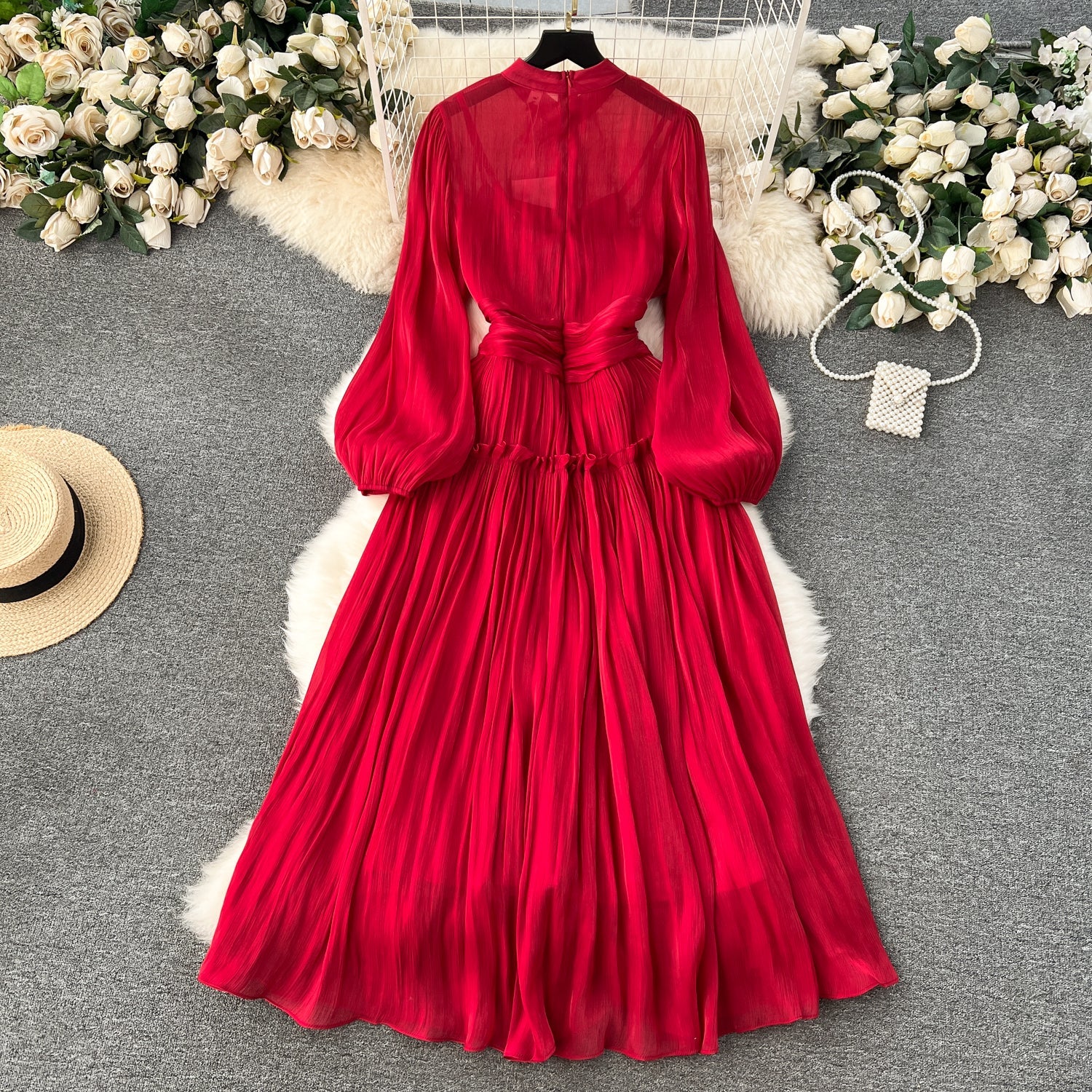 A line Scoop Long Sleeves Red Holiday Dresses Women's Dress SD1286