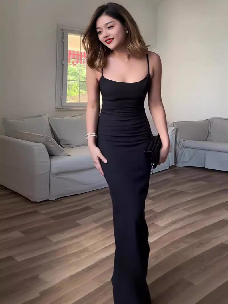 Summer Women's New Sexy High-Waisted Solid-Colored Backs Sling Dress