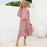 2025 New Summer Pregnant Woman Chiffon Dress Small Broken Floral Dress Short Sleeve Long Dress Maternity