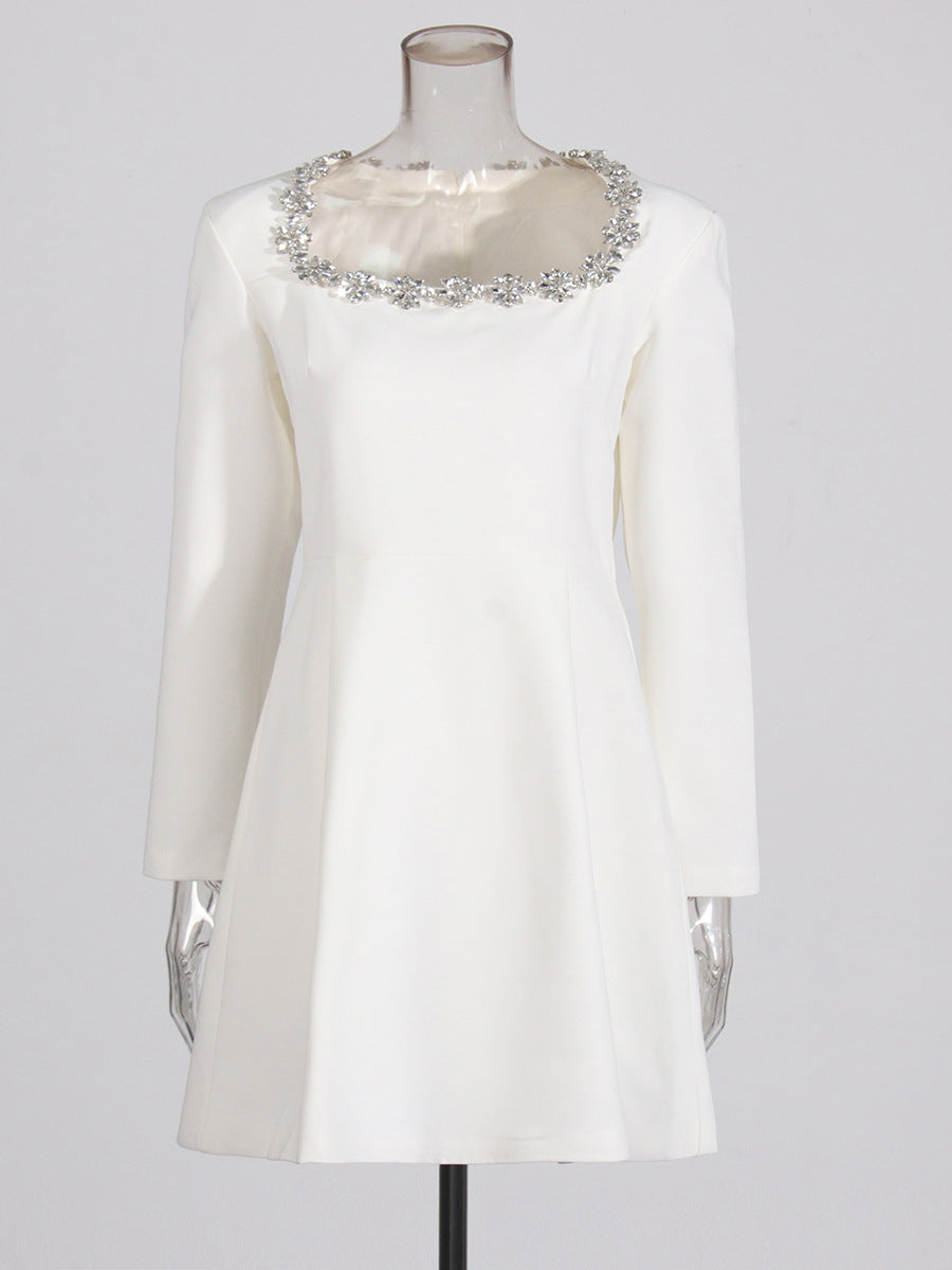 Famous Sexy Light Extravagant Evening Dress 2025 Spring New Square Collar Diamond Splicing Short-Term Waist Dress