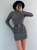 Fashion High-Collar Knitted Short-Form Hip Dress In Autumn 2024