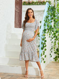 2025 New Summer Pregnant Woman Chiffon Dress Small Broken Floral Dress Short Sleeve Long Dress Maternity