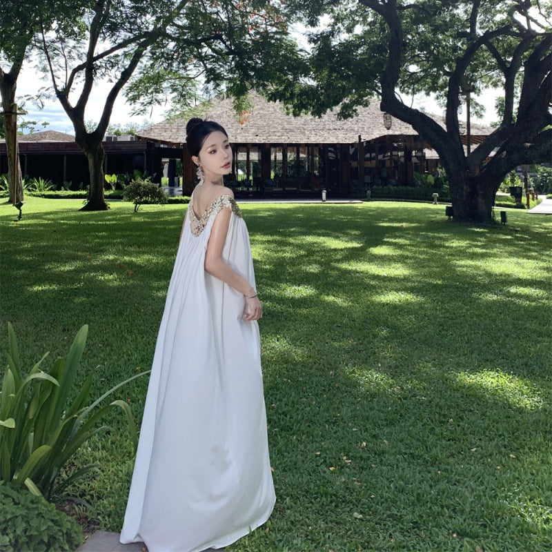 Sanya Beach Dress Seaside Holiday Dress Lazy Loose Thin Shoulder Dress Desert Photo