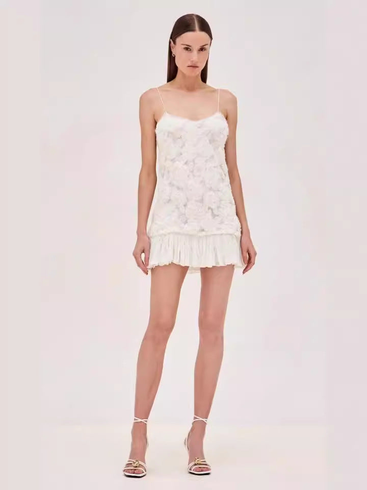 Dress Holiday Style Fresh Sweet Three-Dimensional Rose Splicing Chiffon Sling Dress Skirt