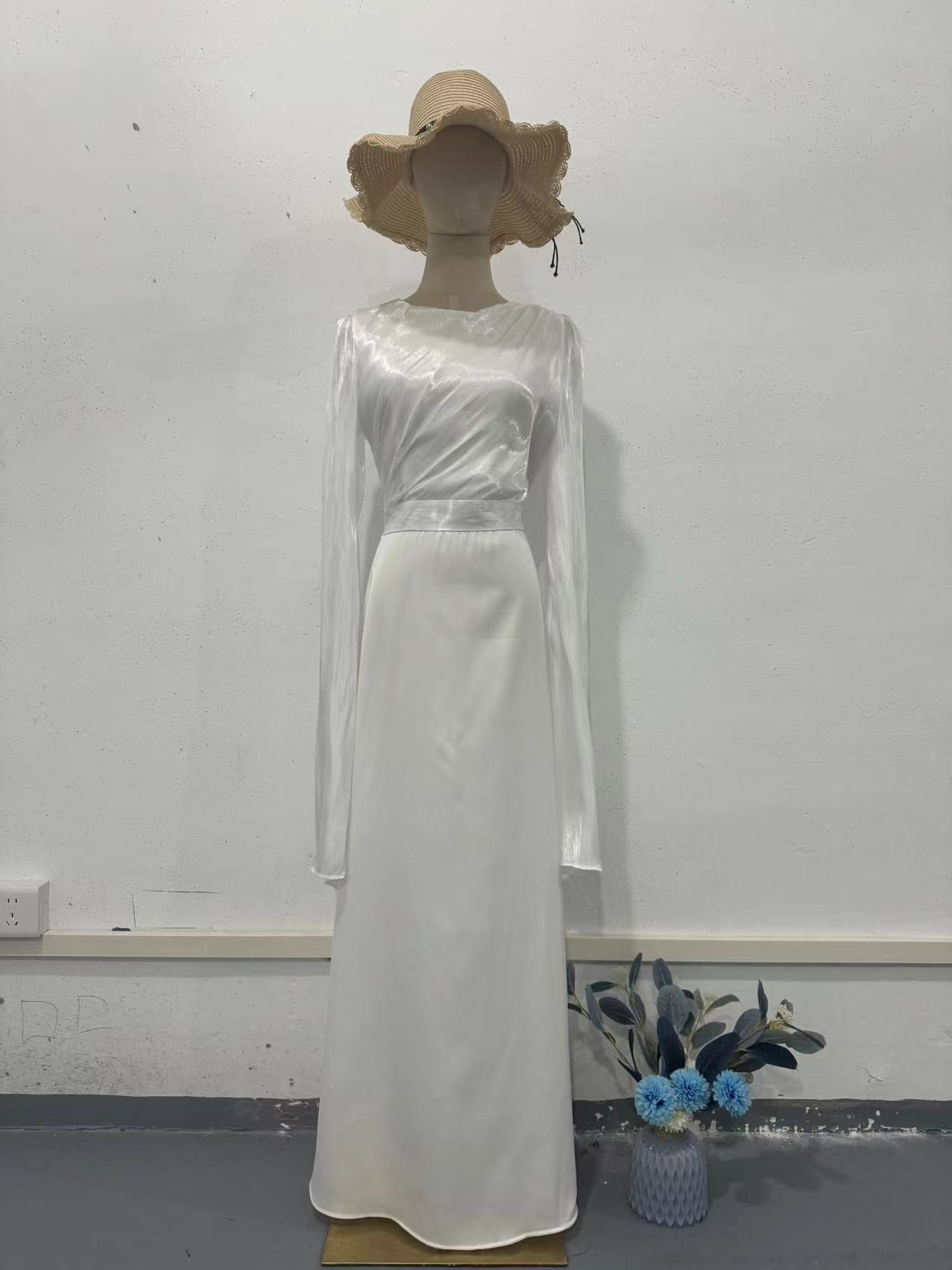 2024 Splicing Glass Yarn Sleeve Long Lint Repair Dress
