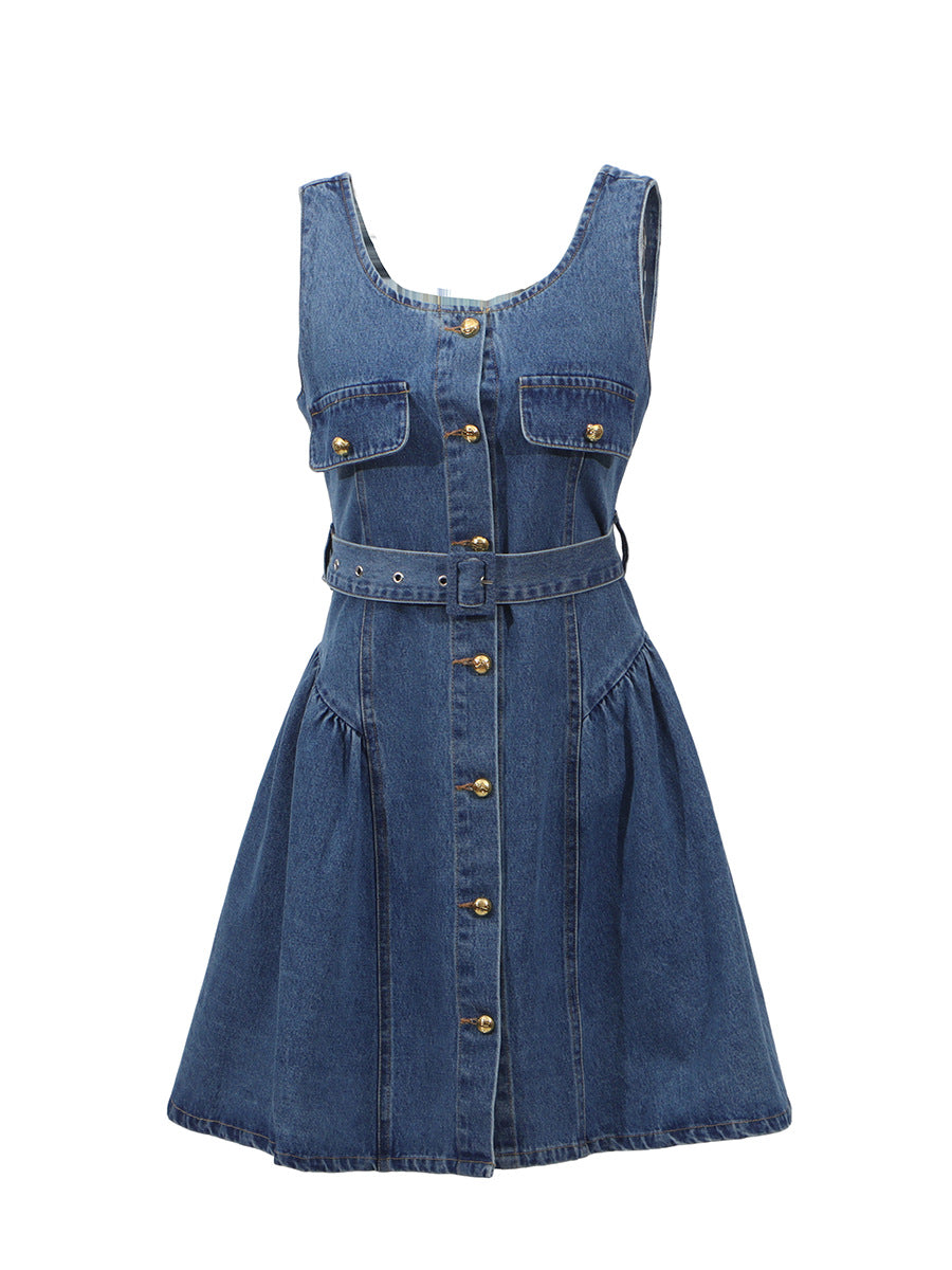 Trendy Cowboy Sling Skirt 2025 New Women's Summer Single Buckle Door Belt Belt Belt Belt Short Skirt Dress Dress Woman