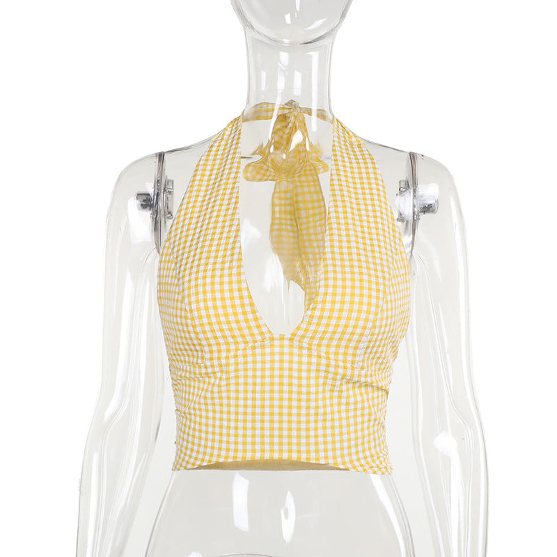 Holiday Breeze Hottie Sexy Hanging Neck Folding Vest Woman 2025 Summer New Trend Blouse DJPT