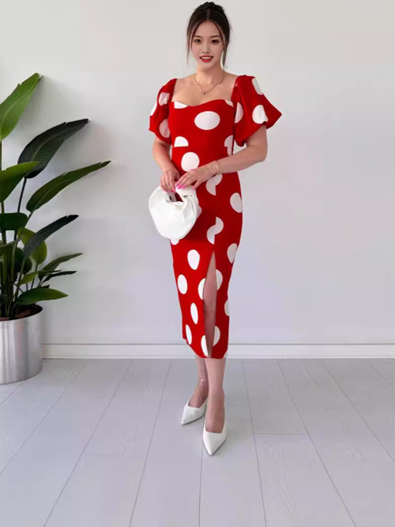 Fashion Wave Point Sexy Back Horn Sleeve Dress In Summer 2024