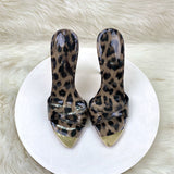 Pointed Finger Fine And Leopard-Print Women Slippers Fashion Leopard Print High Heel Small Pointed Sandals High Quality Shoes