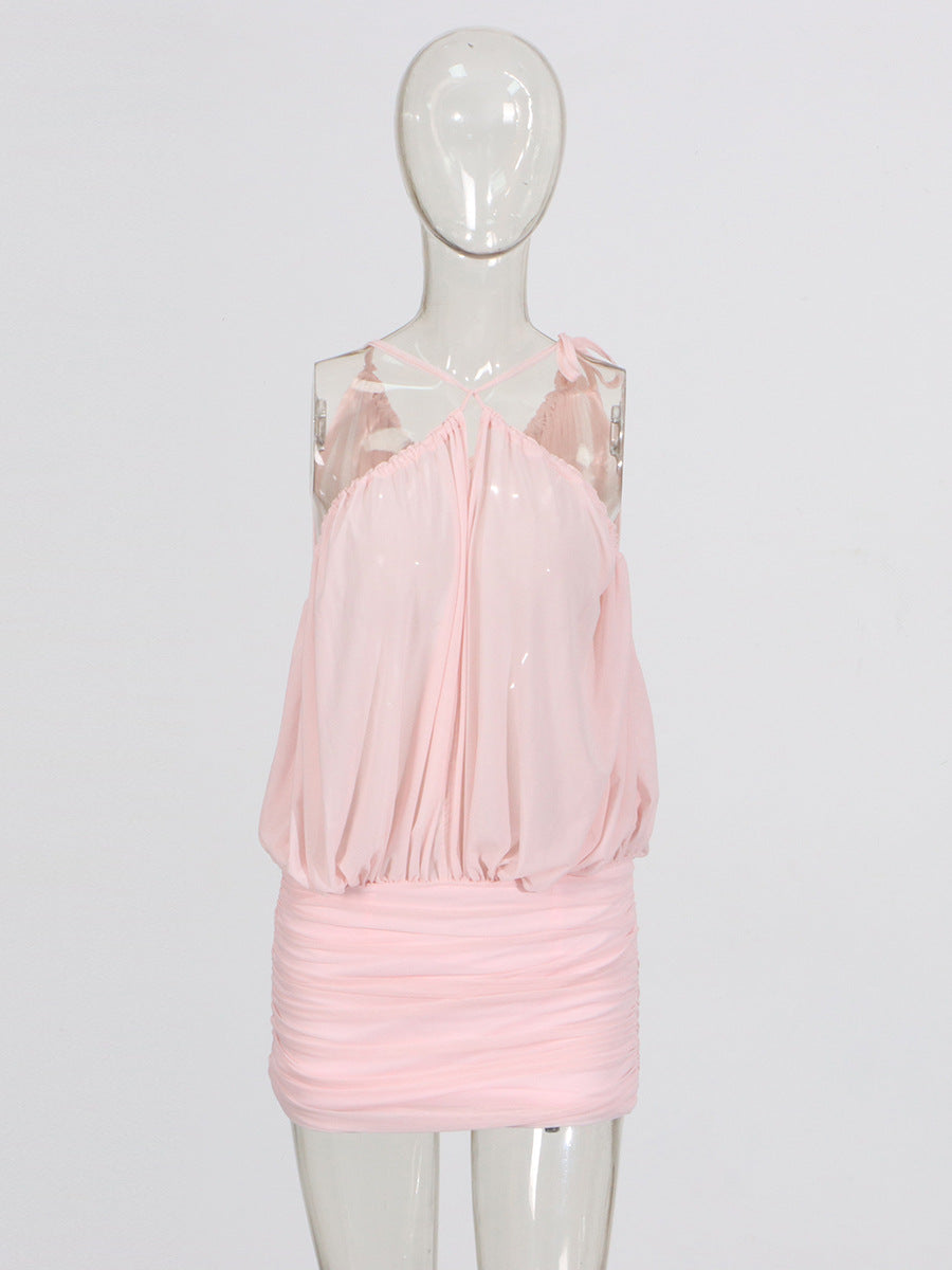 High-End Atmosphere Short Dress 2025 New Short Dress 2025 New Neck Chiffon Dress Dress Women's Dress