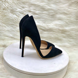Black Velvet High Heel Shoes 12CM Tip Finger Fine And Shallow Professional Women's Shoes High Quality Shoes