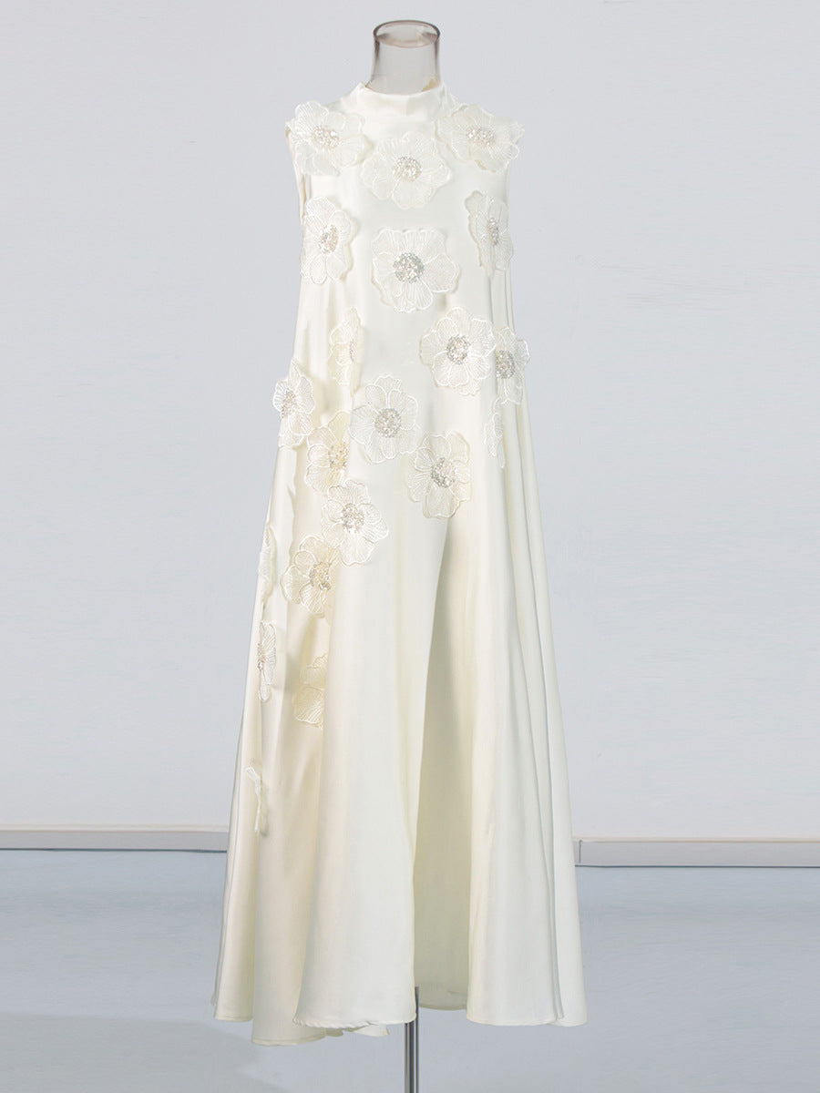 Temperament Fashion Geek Wind 2025 Spring New Heavy Industry Irregular Three-Dimensional Flowers Sleeveless Long Dress Woman
