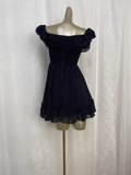 A line Black Chiffon Travel Vacation Dress Short Birthday Dress SD0062