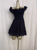 A line Black Chiffon Travel Vacation Dress Short Birthday Dress SD0062
