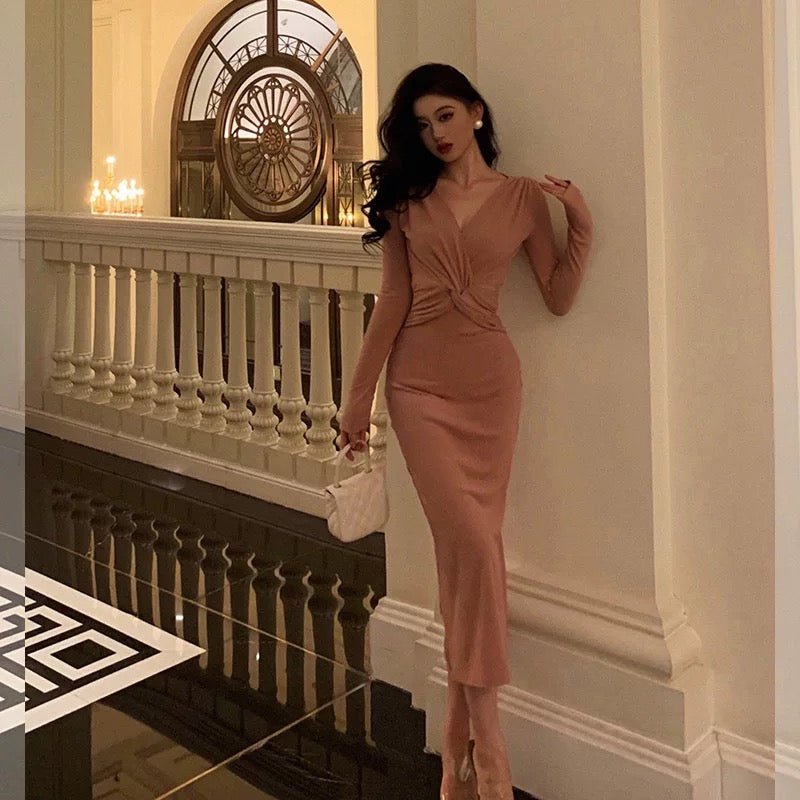 Sheath V Neckline Pink Pleated Prom Dresses Birthday Outfits Evening Gown SD1016