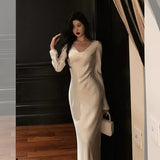 Sheath V Neckline Ivory Long Prom Dresses Birthday Outfits Evening Gown SD1017