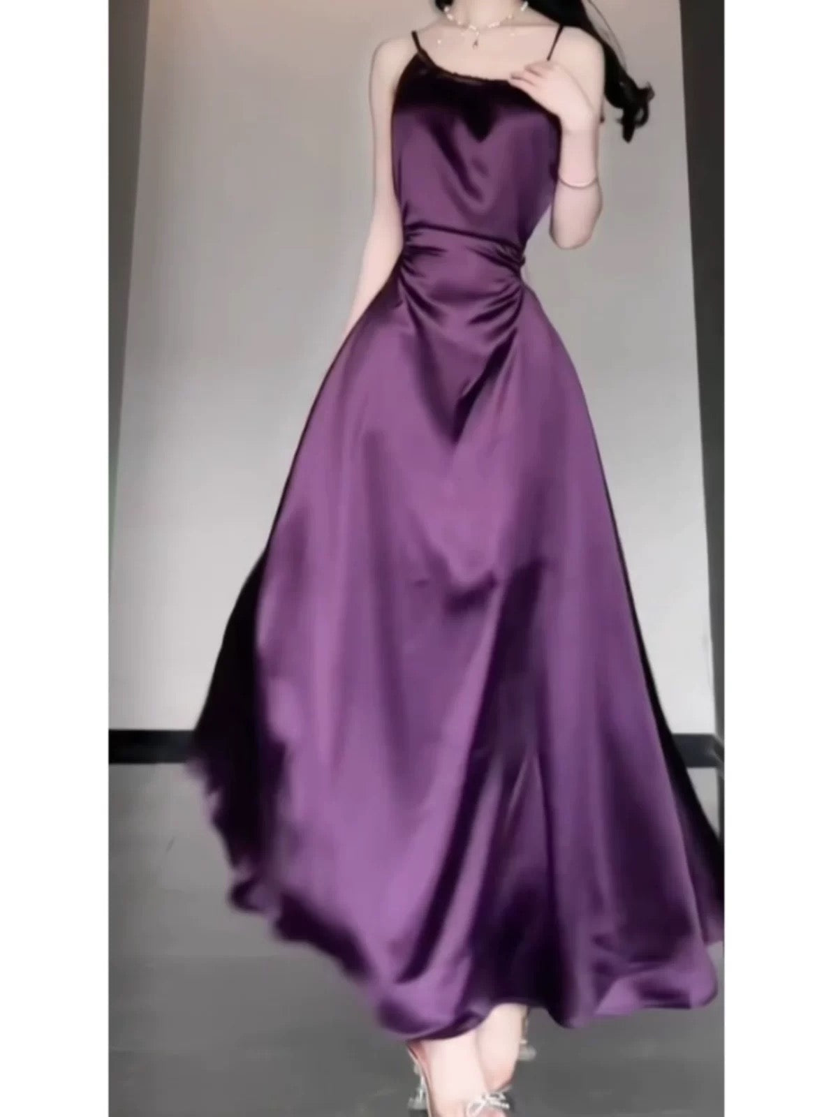 Sheath Spaghetti Straps Grape Satin Birthday Dresses Night Party Dress SD1156