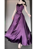 Sheath Spaghetti Straps Grape Satin Birthday Dresses Night Party Dress SD1156