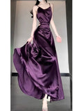 Sheath Spaghetti Straps Grape Satin Birthday Dresses Night Party Dress SD1156