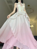 A line Ombre Pink Chiffon Dress Long Prom Dresses Night Dress Birthday Outfits SD1176
