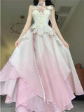 A line Ombre Pink Chiffon Dress Long Prom Dresses Night Dress Birthday Outfits SD1176 HZ0628