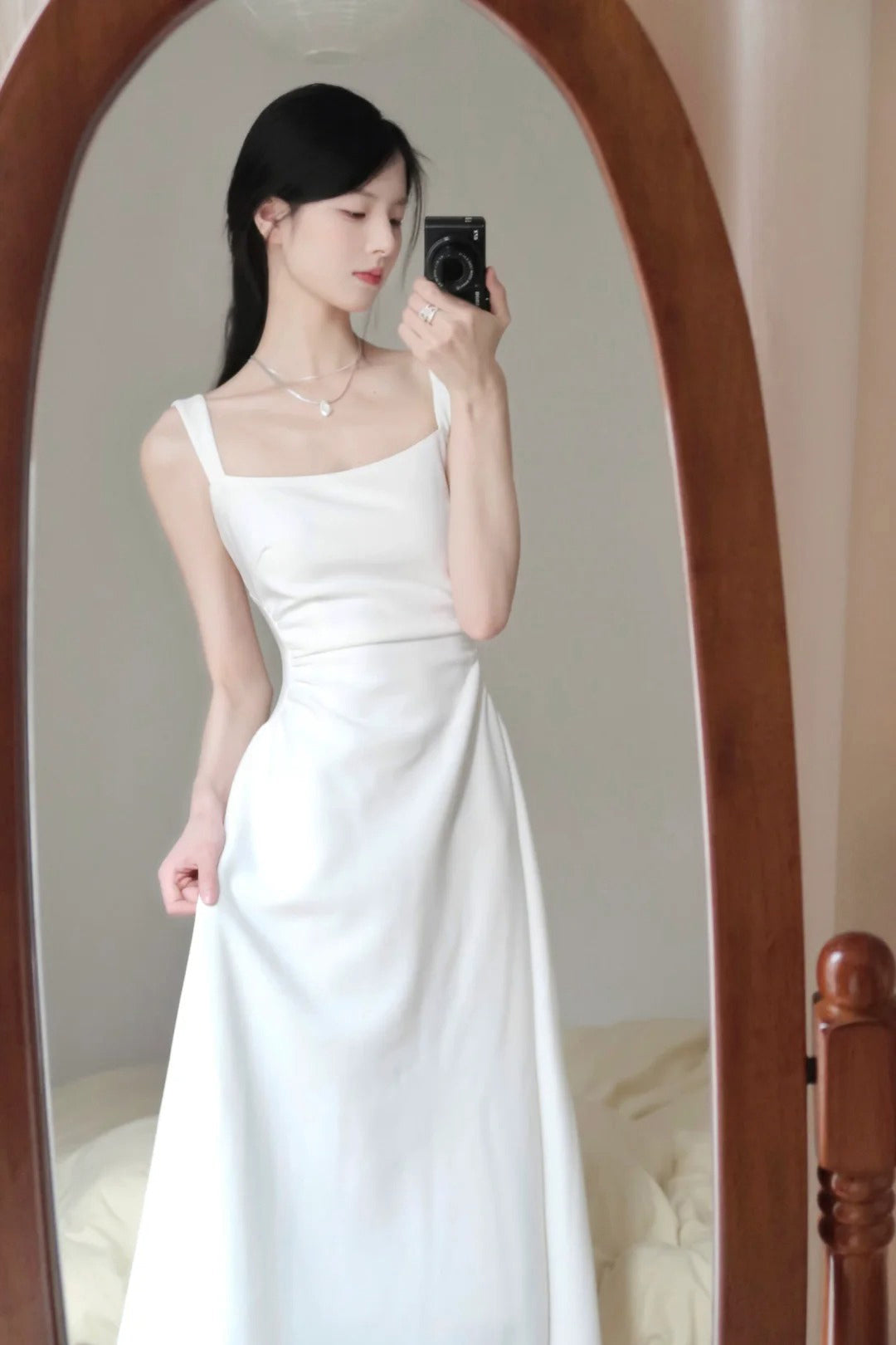 A Line Square Neckline White Holiday Dresses Night Dress Birthday Outfits SD1219