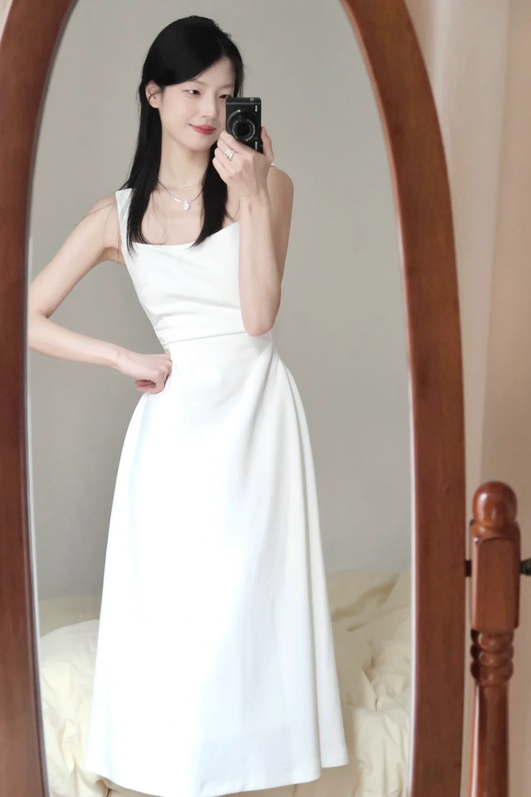 A Line Square Neckline White Holiday Dresses Night Dress Birthday Outfits SD1219