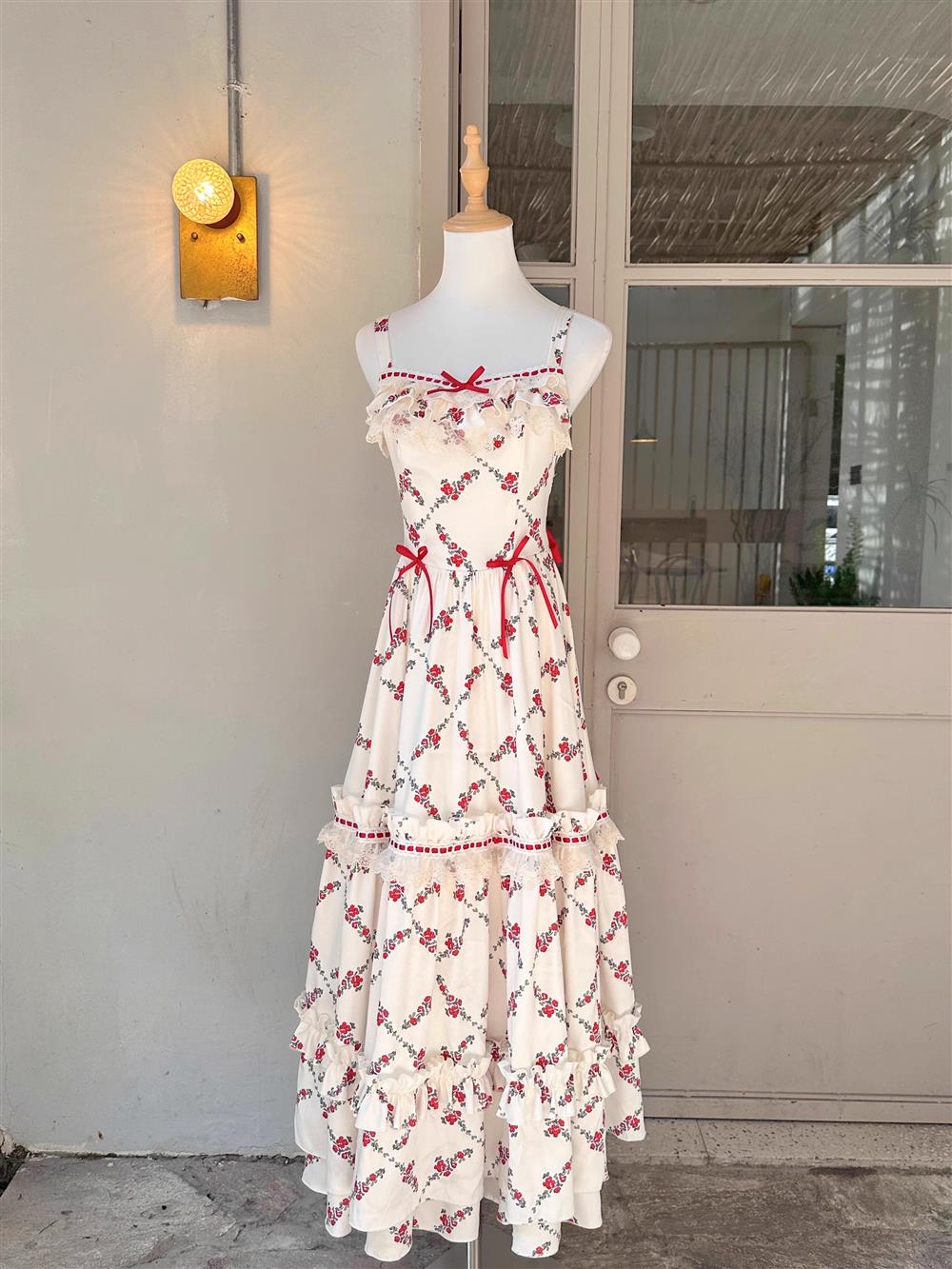 A line Square Neckline Sleeveless Women's Red Floral Holiday Dress Vacation Dresses Birthday Dress SD1234