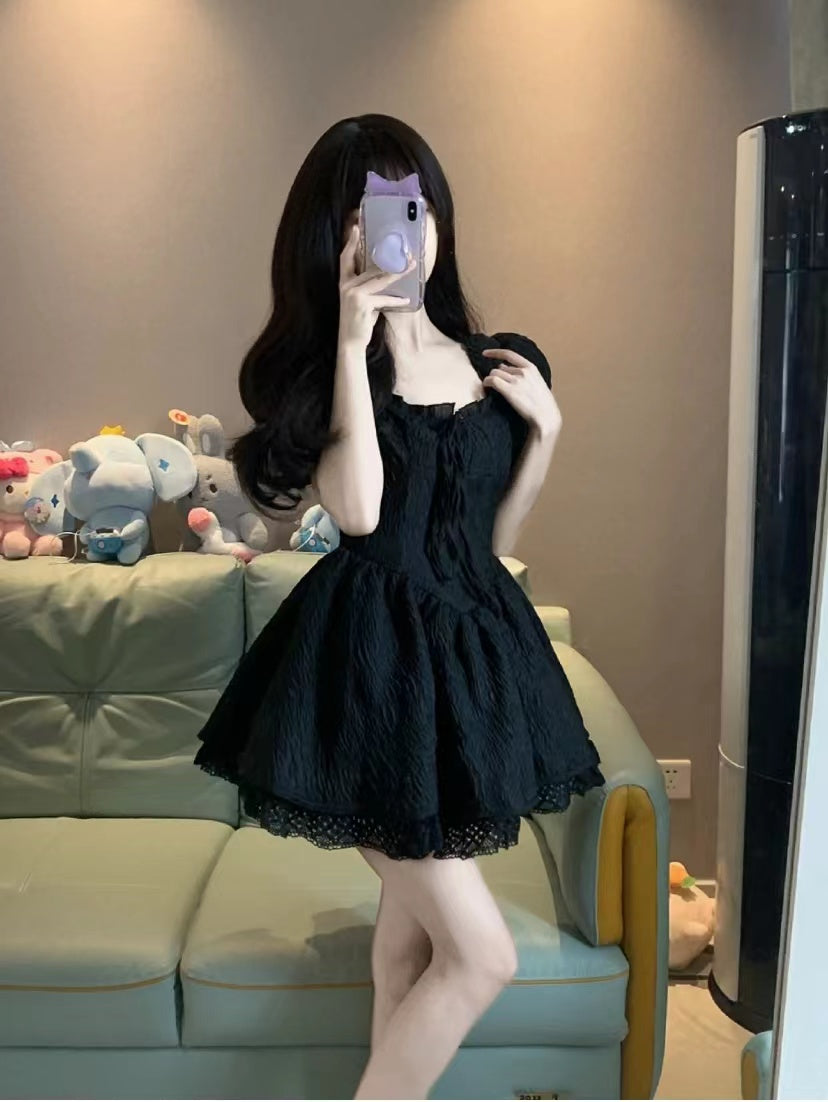 Gown Square Neckline Black Holiday Dress Birthday Dresses Birthday Outfits SD1236