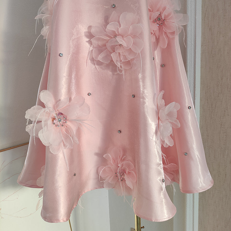 A line Halter Pink Travel Vacation Dresses Short Satin Birthday Dress SD1245