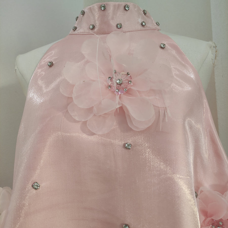 A line Halter Pink Travel Vacation Dresses Short Satin Birthday Dress SD1245