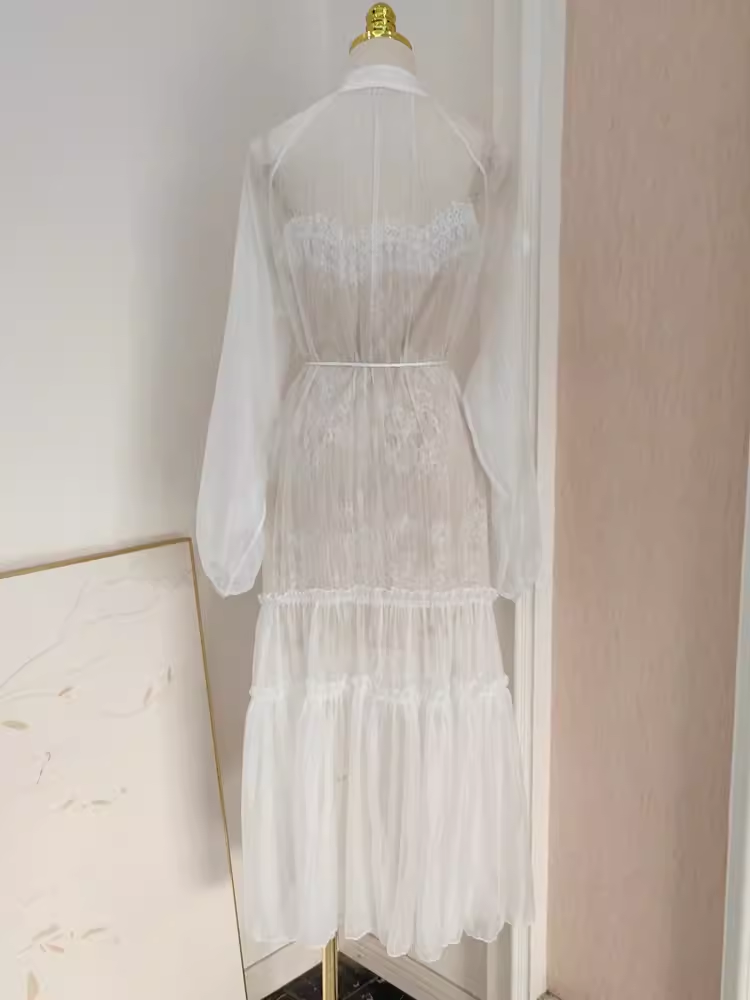 A line Halter White Lace Tea Length Vacation Dress Women Beach Dresses SD125