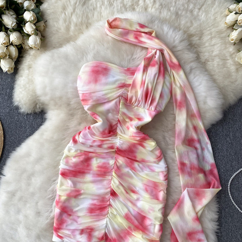 Sheath Strapless Pink Floral Holiday Dresses Short Length Women's Dress SD1276