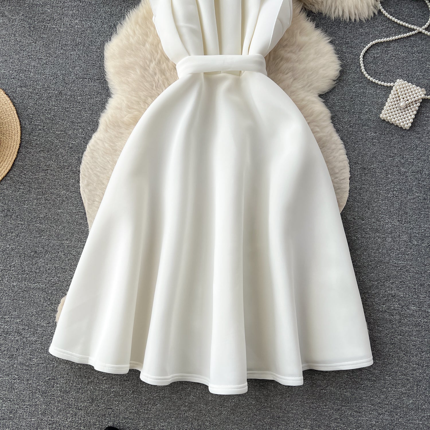 A line One Shoulder Ruffles White Holiday Dresses Midi Length Women's Dress SD1278