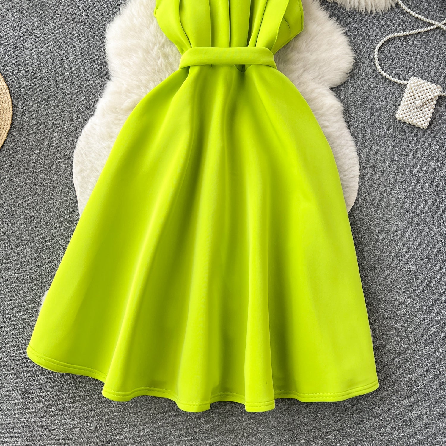 A line One Shoulder Ruffles Bud Green Holiday Dresses Midi Length Women's Dress SD1279