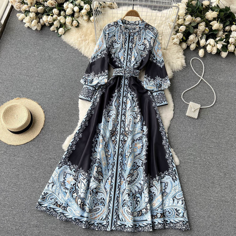 A line Long Sleeves Floral Holiday Dresses Women's Dress SD1284