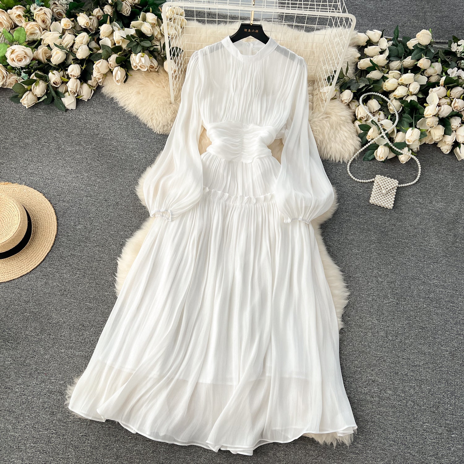A line Scoop Long Sleeves White Holiday Dresses Women's Dress SD1289